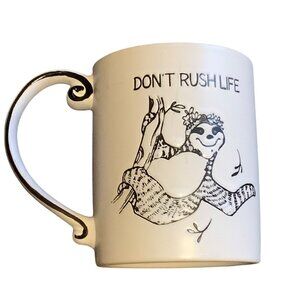 Don't Rush Life Ceramic Mug With Sloth Design Brown Interior 4.25"